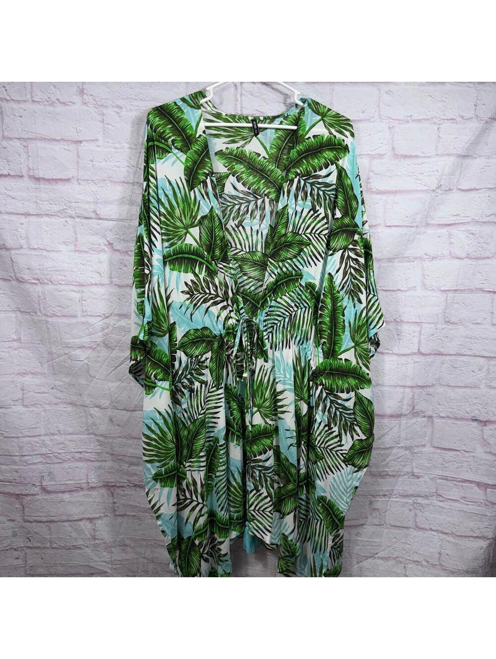 BCBG Paris Tropical Leaf Print Kimono 2X/3X